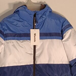 Wantdo Kids Puffer Jacket‎ Winter Coat Hooded Padded Blue White Block Size 14-16